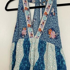 Free People Blue Floral Halter Top